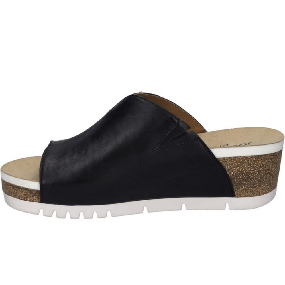 Josef Seibel Black Leather Slide Mule with Cork Wedge and White Outsole - Picture 3 of 12